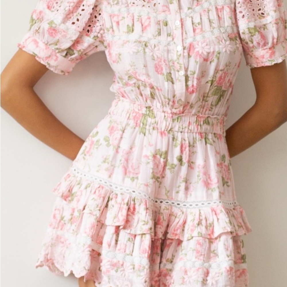 COPY - LoveShackFancy Pink and White Smocked Tiered Sundress